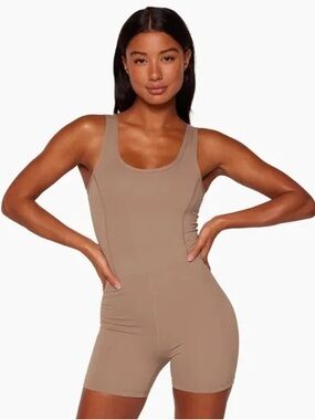 SET Active Taupe Sleeveless Scoop-Neck Jumpsuit Romper